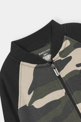 Boys Camo Zip-Up Tracksuit – Army Green & Black