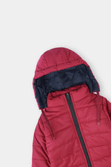 Girls Red Check Hoodie Puffer