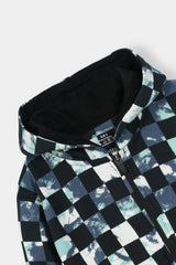 Boys Tie-Dye Checkerboard Zip Hoodie & Jogger Set – Black & Mint