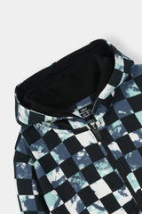 Tie-Dye Checkerboard Zip Hoodie & Jogger Set – Black & Mint