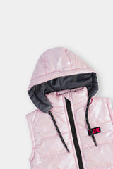 Glittery Pink Sleeveless Puffer For Girls