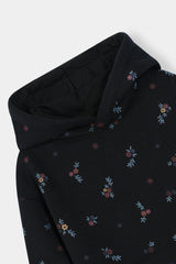 Cozy Floral Black Hoodie and Jogger Set Drop Shoulder