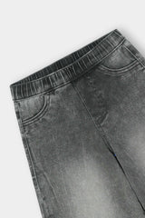 Faded Grey Wide-Leg Denim Jeans for Girls