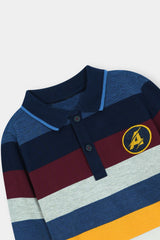 Striped Polo Tee with Bold 'A' Emblem
