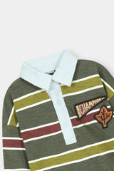 Boys’ Striped Polo T-Shirt with Patch Detailing