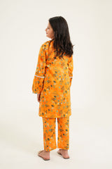 "Sunburst Bloom - Girls Mustard Printed Kurti Set"