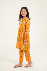 Sunburst Bloom - Girls Mustard Printed Kurti Set