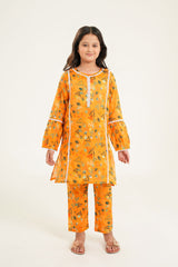 "Sunburst Bloom - Girls Mustard Printed Kurti Set"