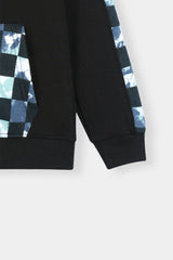 Stylish Black Hoodie and Jogger Set with Blue Checkered Accents For Boys