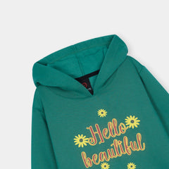 Girls Printed Soft Cotton Aqua Fleece Hoodie