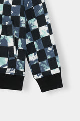 Tie-Dye Checkerboard Zip Hoodie & Jogger Set – Black & Mint