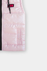 Glittery Pink Sleeveless Puffer For Girls