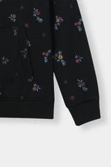 Cozy Floral Black Hoodie and Jogger Set Drop Shoulder