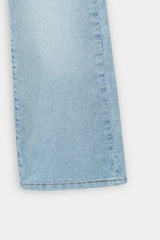 Soft Blue Wide-Leg Stretch Denim Jeans For Girls