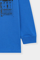 Electric Blue Long Sleeve Tee with “UNLMTD Worldwide” Graphic Print