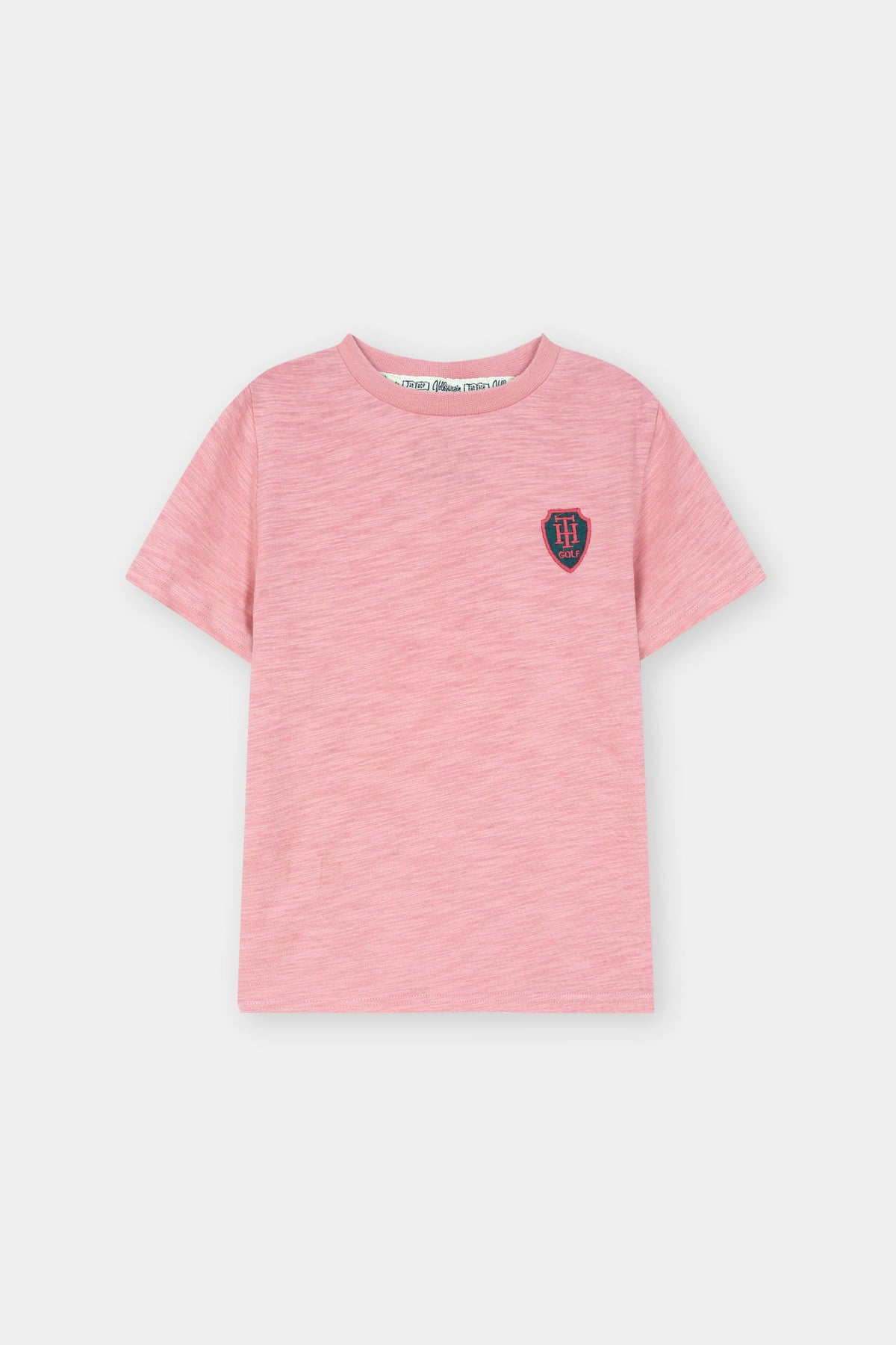 Kids Pink Cotton T-Shirt with Embroidered Chest Badge