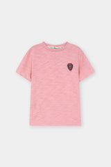 Kids Pink Cotton T-Shirt with Embroidered Chest Badge