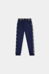 Boys Navy Grid Stripe Hoodie & Jogger Set