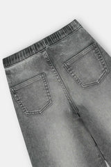Faded Grey Wide-Leg Denim Jeans for Girls