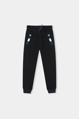 Stylish Black Hoodie and Jogger Set with Blue Checkered Accents For Boys