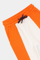 Bold & Bright  Colorblock Hoodie Set – Orange & White Drop Shoulder