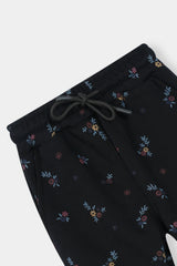 Cozy Floral Black Hoodie and Jogger Set Drop Shoulder