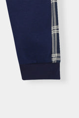 Boys Navy Grid Stripe Hoodie & Jogger Set