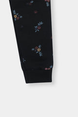 Cozy Floral Black Hoodie and Jogger Set Drop Shoulder