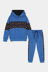 Blue Hoodie & Jogger Set with Printed Unicorn Band