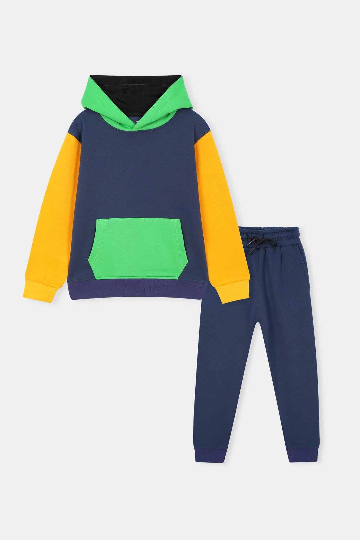 Vibrant Colorblock ' Hoodie Set – Navy, Yellow & Green Pop