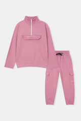 Dusty Rose Utility Tracksuit – Trendy Comfort with Cargo Style