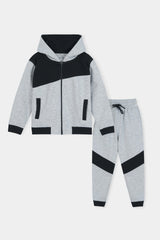 Stylish Two-Tone ' Tracksuit Set: Grey and Black Hoodie with Matching Joggers