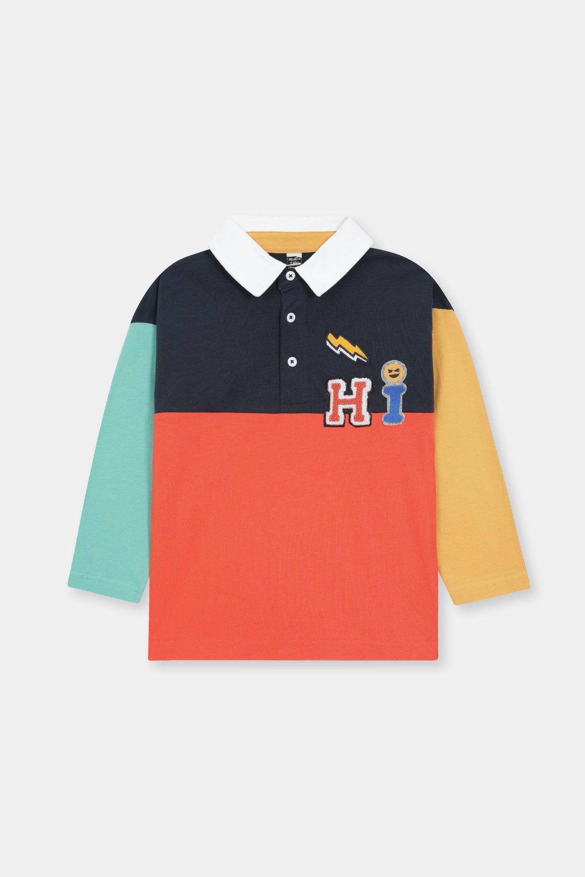 Colorblock ‘Hi’ Polo Tee with Fun Patches