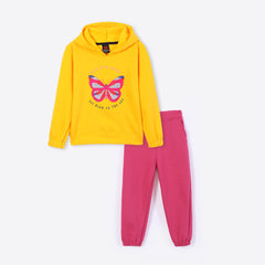 Girls Butterfly Embroidered Fleece Suit