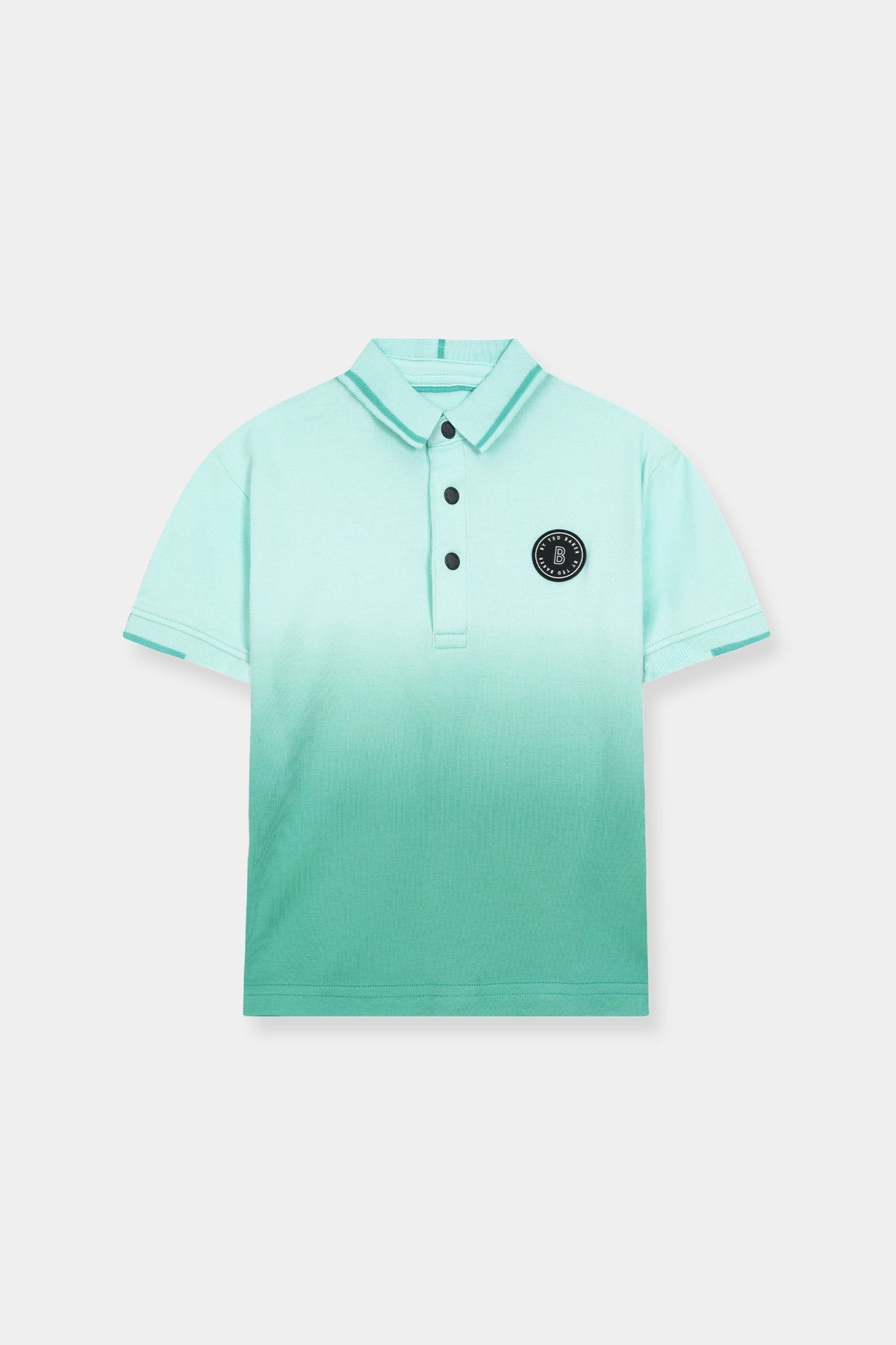 Kids Mint Green Gradient Cotton Polo Shirt with Chest Badge