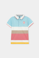 Kids Multicolor Striped Cotton Polo Shirt with Embroidered Badge