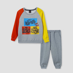 Kids Soft Cotton Graphic Contrast Raglan Sleeves Fleece Suit