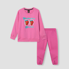 Girls Soft Cotton "You Are Berry" Embroidered Fleece Suit