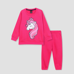 Girls Soft Cotton Unicorn Printed Fleece Suit