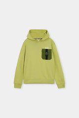 Light Green Hoodie with Contrast Buckle Pocket and Owl Print