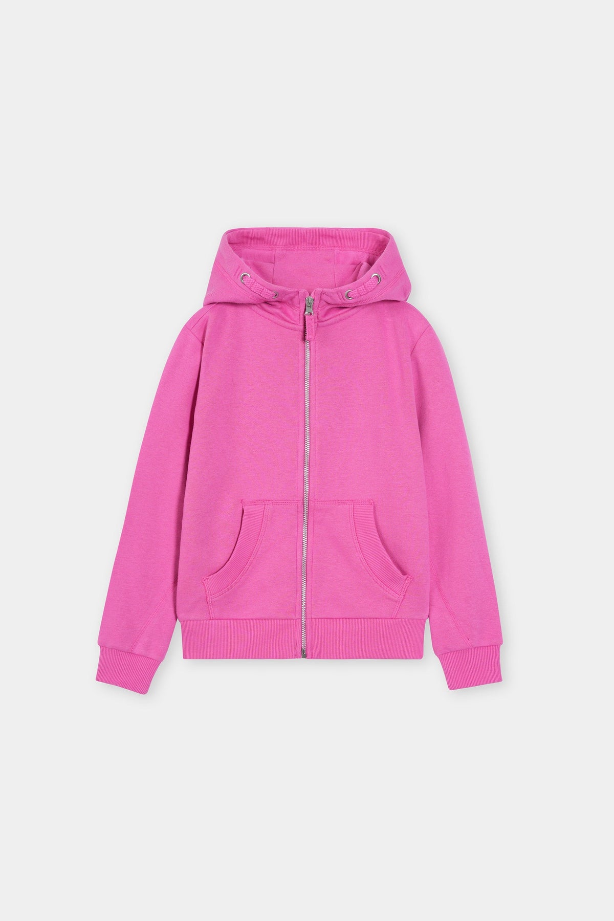 Bright Pink Full-Zip Hoodie with Kangaroo Pockets For girls