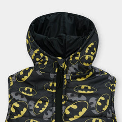 Kids Premium Quality All-Over Batman Printed Sleeveless Puffer Zipper Hoodie Jacket