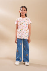Girls Soft Cotton allover Unicorn Print T Shirt