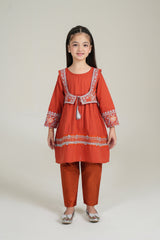 3 Pcs Frock with Koti Set Brown