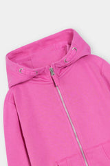 Bright Pink Full-Zip Hoodie with Kangaroo Pockets For girls