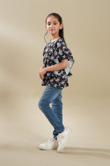 Girls Soft Cotton Allover Print Frill TOP