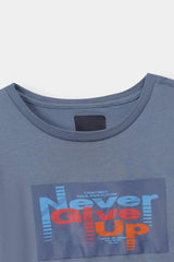 Boys "Never Give Up" Slogan Cotton T-Shirt