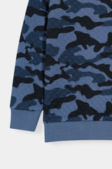 Blue Camo Quilted Crewneck Sweatshirt For Boys