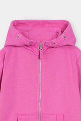 Bright Pink Full-Zip Hoodie with Kangaroo Pockets For girls