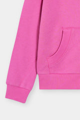 Bright Pink Full-Zip Hoodie with Kangaroo Pockets For girls